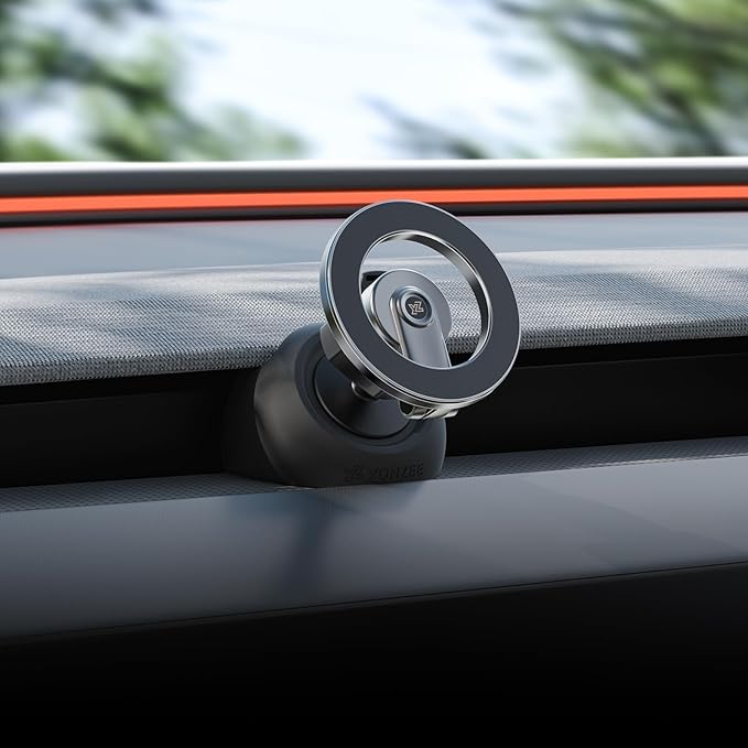 YONZEE Magnetic Phone Mount Compatible with 2025-2026 Model Y Juniper and 2024-2026 Tesla Model 3 Highland, Dashboard Ball Joint Base, Strong Magnetic Ring, 360° Rotation