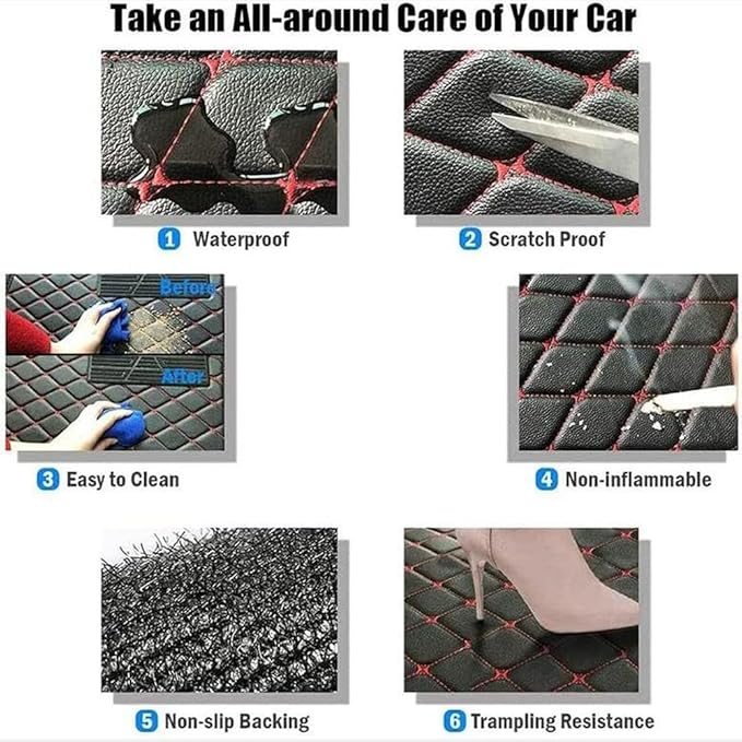 TREGOO All Weather Car Mats Custom Fit Non Slip Floor Mats for 1998-2025 Cars Personalized Leather Protection Pads Suitable for Men Women (Edge Blue, Middle Black, Beige)