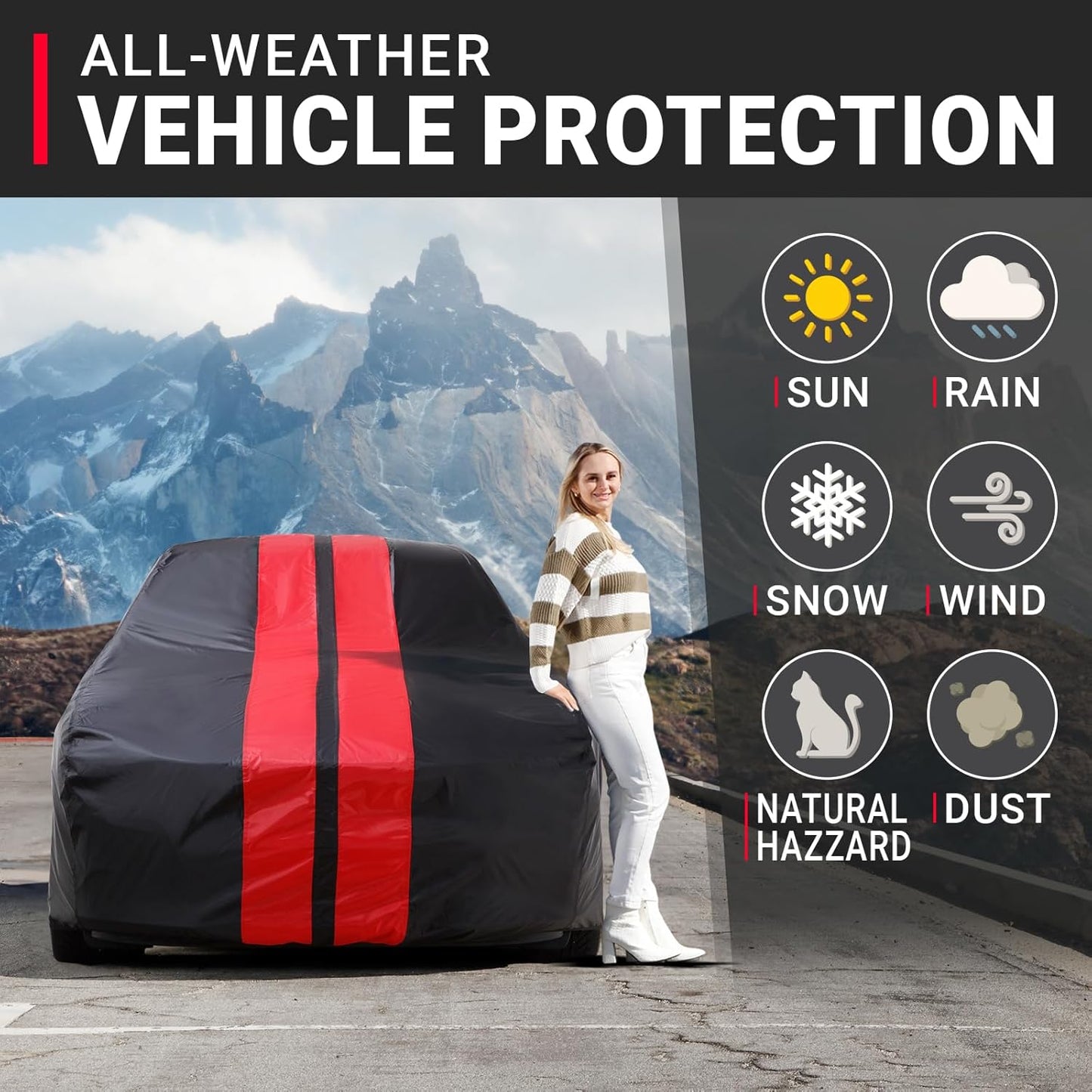 iCarCover Custom Car Cover for Chevy Bel Air 4-Door (1954-1957) Waterproof All Weather Rain Snow UV Sun Protector Full Exterior Indoor Outdoor Car Cover (Stripe - Black/Red)