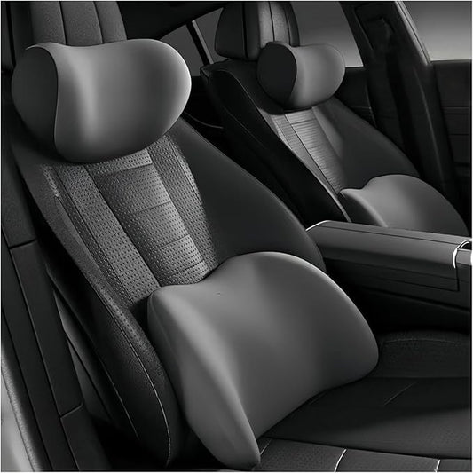 Car Lumbar Support Pillow and Car Neck Pillow Kit for Toyota GR Supra GR86, Car Seat Neck Back Rest Pillows, Ergonomic Car Seat Headrest & Lumbar Cushion,B Grey