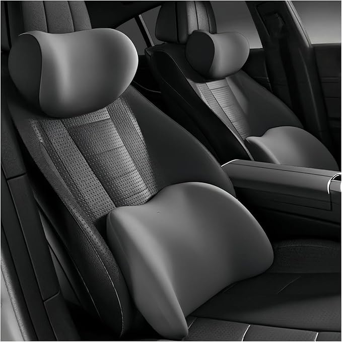 Car Lumbar Support Pillow and Car Neck Pillow Kit for Jeep Compass (MP) 2017-2019 2020 2021 2022 2023 2024 2025 2026, Car Seat Neck Back Rest Pillows, Ergonomic Car Seat Headrest & Lumbar Cushion