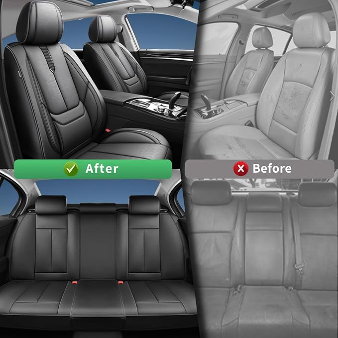 Fit 4Runner Car Seat Covers for Toyota 4Runner 2003-2024 2025 2026 -Upgraded Premium Waterproof & Breathable Leather, Airbag Compatible, All-Weather Seat Cushion Protector,2 Front/Black