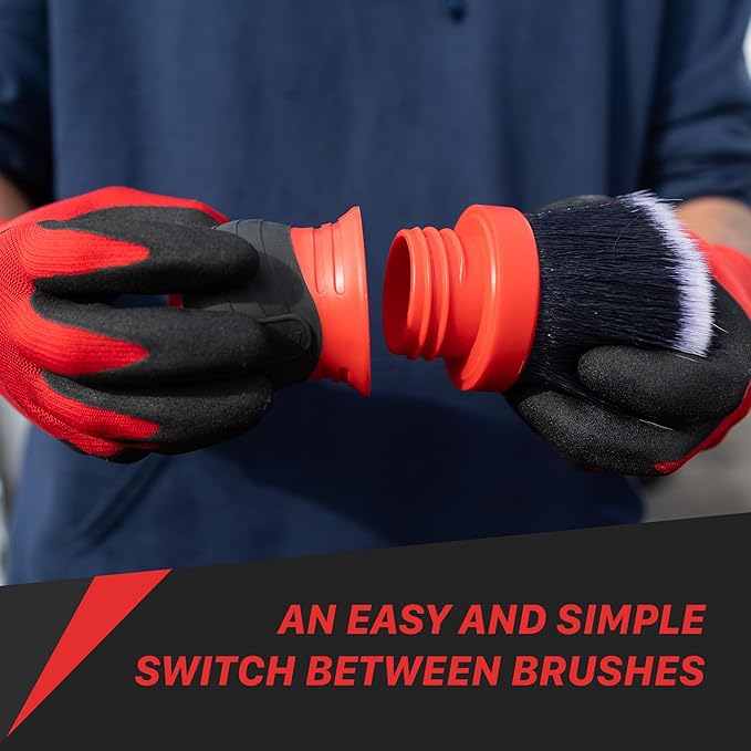 Maxshine Universal Red Large Mixed Bristle Brush with Storage Rack – Curved Grip & Soft Bristles – Ideal for Dashboard, Displays, Air Vents – Premium Brush for Wheels & Interior Detailing