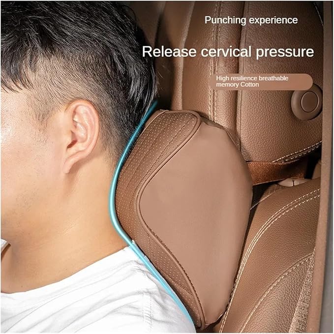 Car Pillow Car Headrest Pillow Set Sewing Leather Lumbar Waist Support Memory Foam Fit for Seat Neck Protctive Cushion Accessories Car Neck Pillow(A)