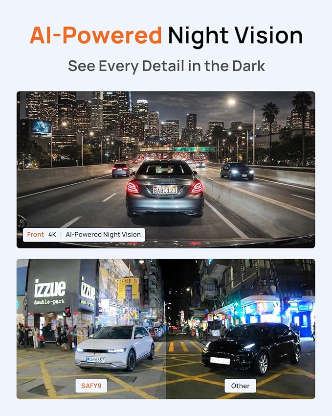 BlackVue SAFY9 2CH 64GB Dashcam - 4K+1080P Dash Cam Front and Rear, HDR Front, AI Night Vision, SD Card Included, Wi-Fi, GPS, 24-Hour Parking Guard, LCD Display