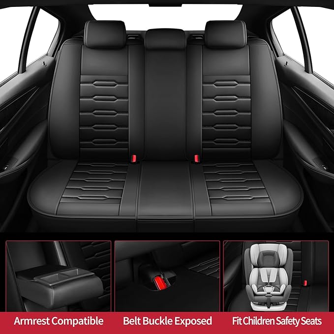 Fit Highlander Car Seat Covers (5 Seats) for Select Toyota Highlander 2007-2026 - Full Coverage Leather,Airbag Compatible, Waterproof & All Weather Seat Cushion Protector,Full Set,Black