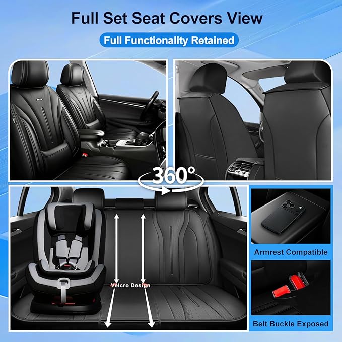 Fit CX-7 Car Seat Covers for Select Mazda CX7 2006-2012, Premium Full Coverage Leather, Airbag Compatible & Scratch-Resistant, Waterproof All Weather Seat Protector, Full Set, Black