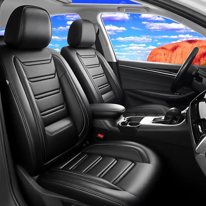 Fit Cruze Car Seat Covers (Front Pair) for Select Chevrolet/Chevy Cruze 2011-2019 - Premium Full Coverage Leather, Airbag Compatible, Waterproof & All Weather Seat Cushion Protector, Black