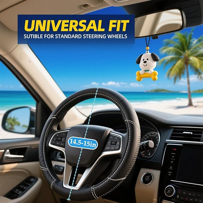 HZEL Car Steering Wheel Cover, 15 Inch Leather Comfortable Vehicle Steering Wheel Protector with Inner Rring, Anti-Slip Automotive Interior Accessories, Universal for SUV RV Truck (Black/Orange)