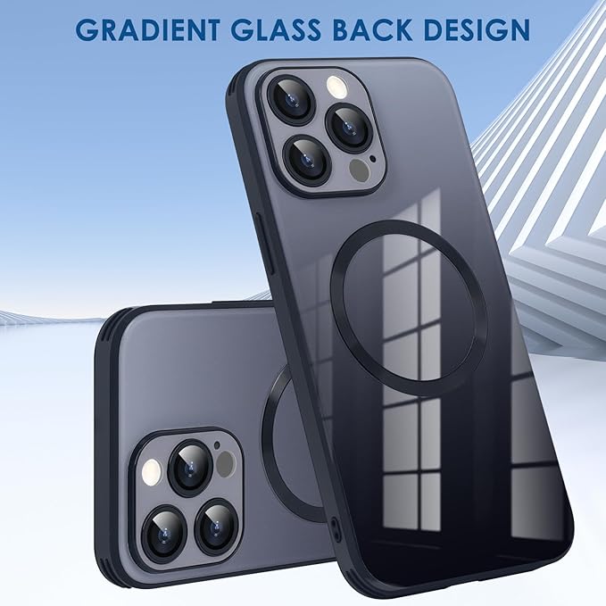 Guppy Compatible with iPhone 15 Pro Max Case Magnetic, with Full Camera Lens Protector [Compatible with MagSafe] Scratch Resistant Gradient Glass Back Cover Phone Case-Black