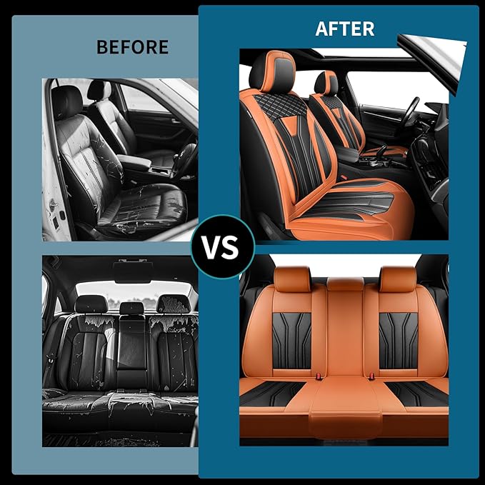 Fit Rogue Car Seat Covers Compatible with Nissan Rogue 2011-2025 2026 - Full Set Premium Leather， Waterproof Breathable， All-Weather Seat Cushion Protecto&Airbag Compatible （Orange&Black