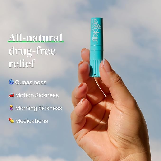 Allclair Nausea Relief Inhaler for Motion & Morning Sickness – Fast-Acting, Non-Drowsy, Natural Alternative to Pills & Patches, Travel Essential (3 Inhalers)