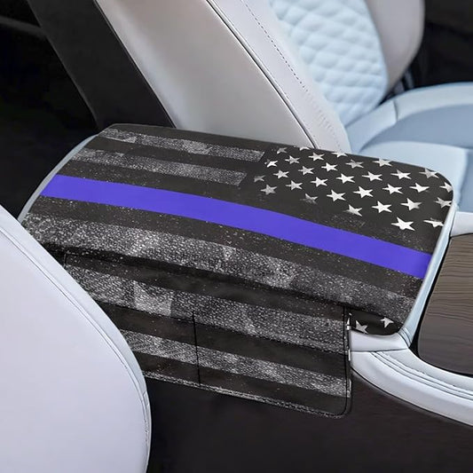 Tupalatus Police Flag Car Console Cover Washable Car Center Console Replacement Accessories Interior Protection Breathable Easy Installation Universal Fit for Car SUV Trucks