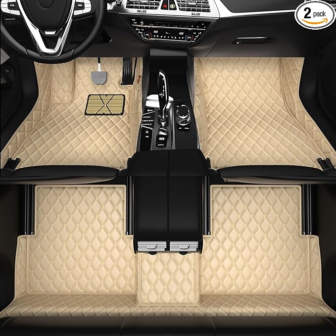 All-Weather car Floor MATS-Suitable for 99% of car Models,Leather car mat, offering Personalized Embroidery and Multiple Color Options,Provide Protection for car Rug (Beige)