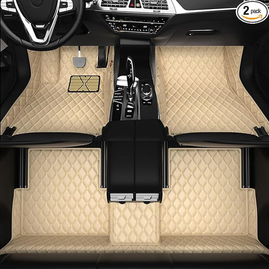 All-Weather car Floor MATS-Suitable for 99% of car Models,Leather car mat, offering Personalized Embroidery and Multiple Color Options,Provide Protection for car Rug (Beige)