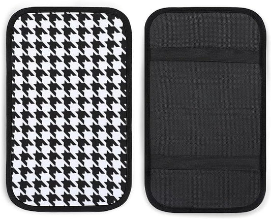 Universal Car Handrail Box Cushion for Black and White Houndstooth Auto Center Console Armrest Cover Pad Comfort, Fit Armrest Box Cover Car Accessories for Most Vehicle SUV Truck