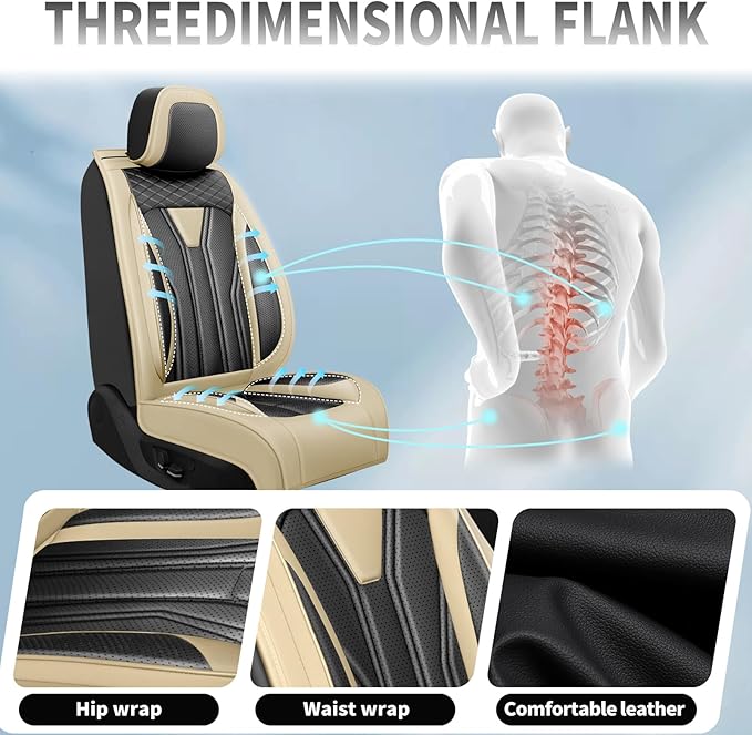 Fit Frontier Car Seat Covers Compatible with Nissan Frontier 2010-2025 2026 - Premium Leather，Waterproof Breathable，All-Weather Seat Cushion Protecto&Airbag Compatible(2 Front Seat Beige&Black)