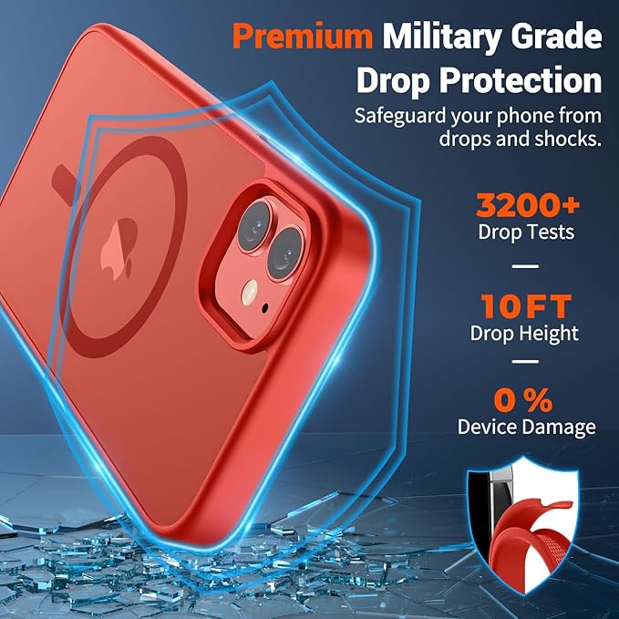 SUPFINE Magnetic for iPhone 12 Mini Case & iPhone 13 Mini Case (Compatible with MagSafe) (Military Grade Drop Protection) Slim Translucent Matte Shockproof Phone Cover,Red