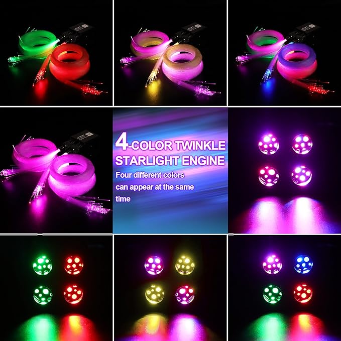 36W 4-Color Twinkle&RGBW Meteor Starlight Headliner Kit, 2-in-1 Fiber Optic Light Engine with APP Control, 1200pcs0.03in13.1ft Shooting Star Ceiling Lights, Sound-Activated Star Sky Decor for Car&Home