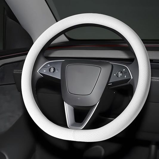 Microfiber Leather Universal 14.5-15 inch Steering Wheel Cover,Easy to Install Non-Slip Breathable Steering Wheel Protector White