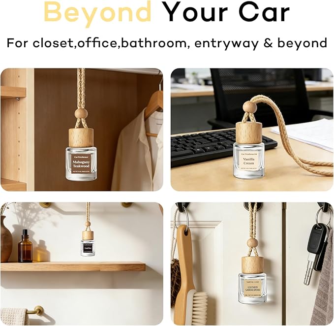 C Classy Hanging Car Air Freshener 2 Pack, Mahogany Apple Essential Oil Diffuser, Long-Lasting Fragrance, Cute Glass Bottle Car Accessories for Women & Men, Made in USA