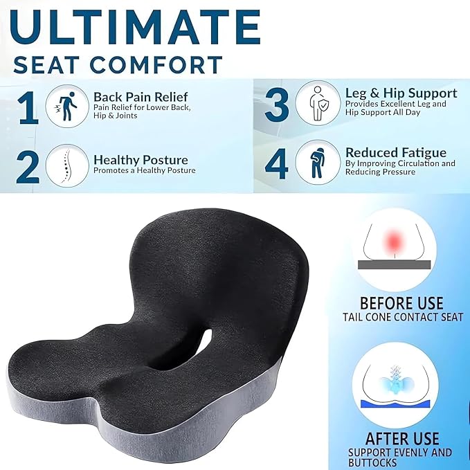 L-Shaped Memory Foam Seat Cushion with Lumbar Support-Ergonomic Car & Office Chair Cushion for Sciatica, Coccyx & Back Pain Relief Supports Hips & Back for Drivers & Long Sitting (Green)