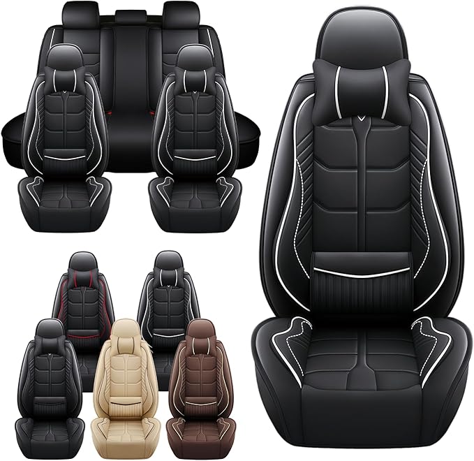Leather Car Seat Covers Fit for Toyota Corolla iM 2017-2018, 5 Seater Car Seat Cover, Premium Waterproof, Scratch Resistant Car Interior Accessories (Full Set with Pillow Black White)
