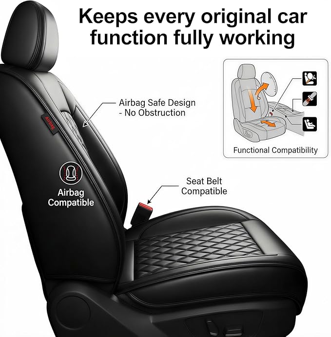 Fit for Venue Seat Covers Compatible with Hyundai Venue 2020-2026 - Waterproof Breathable Leather Automotive Seat Cushions Protector,Airbag Compatible,Full Set 5 Seats(Black)