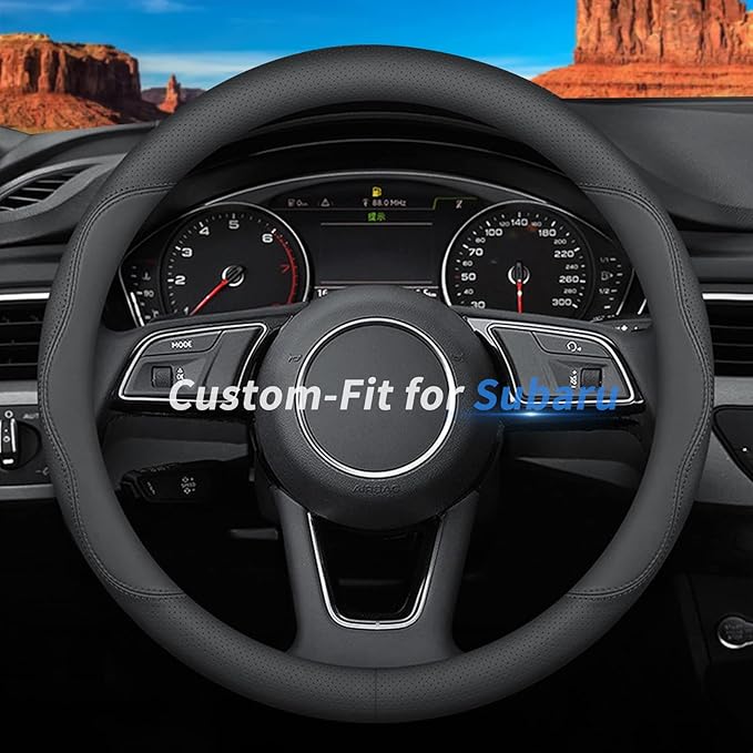 for Subaru Steering Wheel Cover, Premium Leather Car Steering Wheel Cover with Logo, Non-Slip, Breathable, for Subaru Accessories (B-Style,for Subaru)