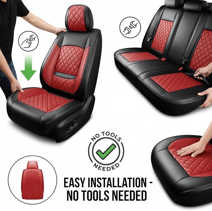 Fit for Santa Cruz Seat Covers Compatible with Hyundai Santa Cruz 2022-2026 - Waterproof Breathable Leather Automotive Seat Cushions Protector,Airbag Compatible,Only 2 Front seat Covers(Red)