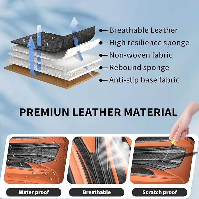 Fit Sentra Car Seat Covers Compatible with Nissan Sentra 2001-2025 2026 - Premium Leather， Waterproof Breathable， All-Weather Seat Cushion Protecto&Airbag Compatible (2 Front Seat Orange&Black)