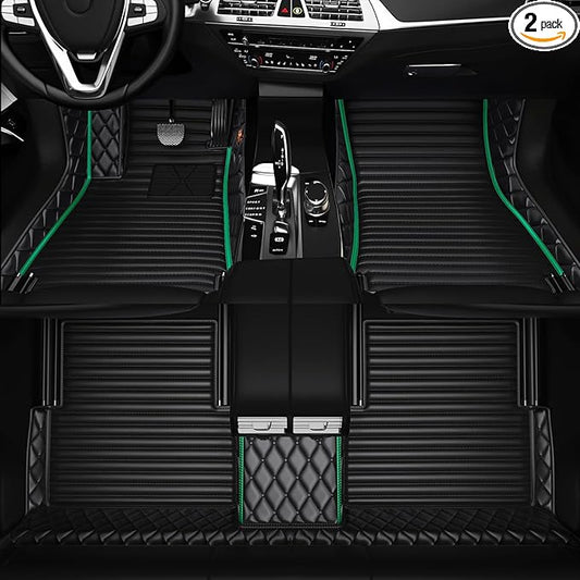 All-Weather car Floor MATS-Suitable for 99% of car Models,Leather car mat, offering Personalized Embroidery and Multiple Color Options,Provide Protection for car Rug (2+1Green)