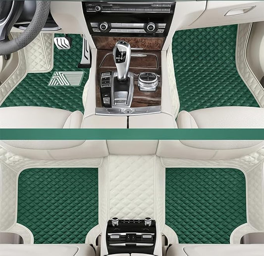 Customize Making Car Floor Mats for 99.99% Sedan SUV Pickup Truck Full Coverage Men Women Cute Leather Protection Pads Non-Slip Floor Liners (White+Grass Green)