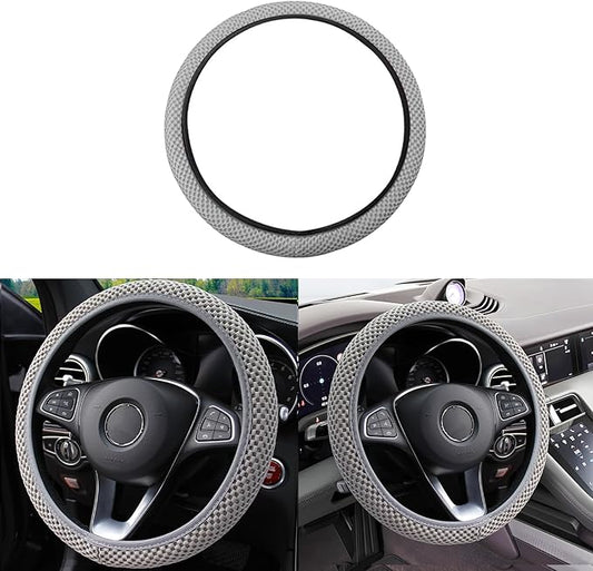 Elastic Stretch Car Steering Wheel Cover, Comfortable Steering Wheel Cover Universal for 14.5-15 Inch, Warm in Winter & Cool in Summer, Anti-Slip Breathable Ice Silk (Gray)