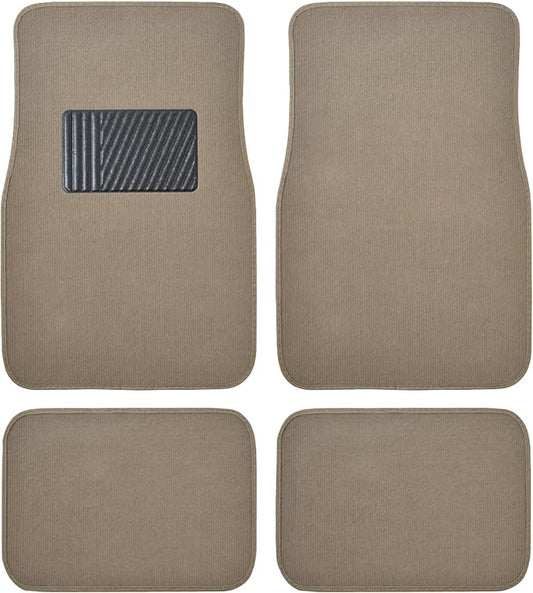 BDK Premium Medium Beige Carpet Floor Mats for Cars - Universal Fit Interior 4-Piece Car Mats Full Set with Vinyl Heel Pad Protector - Cute Car Accessories Interior Floor Covers for SUVs & Trucks