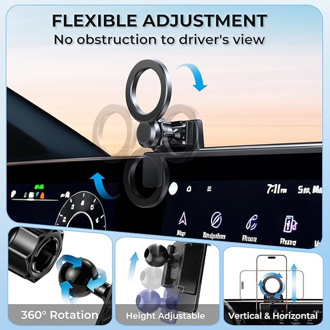 Car Phone Holder for KIA NIRO/EV/Hybrid 2026 2025 2024 2023 (Only for 8/10.25-Inch Screen) 360° Rotation Magnetic Cell Phone Mount, Compatible with Magsafe, Does Not Affect Air Vent