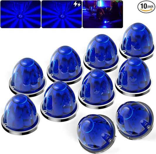 BJZ 10Pcs Blue Watermelon LED Strobe+Constant Marker Lights Dual Function Watermelon-Shaped Side Marker Clearance Tail Top Cap Roof Lights for Trailer Truck Semi-Trailer Heavy-Duty Truck Bus Van