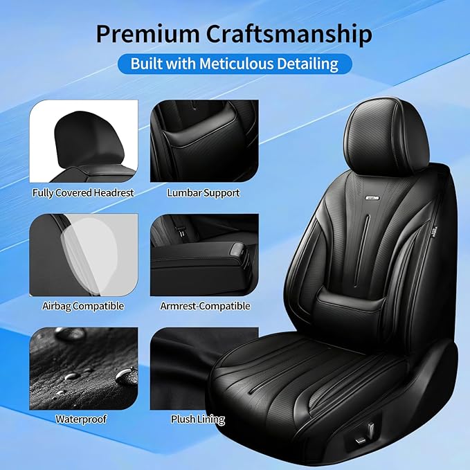 Fit CX-50 Car Seat Covers (Front Pair) for Select Mazda CX50 2023-2026, Premium Full Coverage Leather, Airbag Compatible, Waterproof All Weather Breathable Seat Cushion Protector, Black