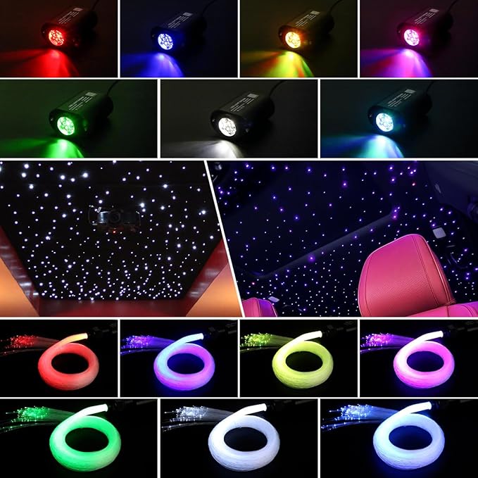 AKEPO Mini Size 6W Twinkle Fiber Optic Lights, 450pcs 0.03in 9.8ft/3m Optical Fiber Music Activated Starlight Headliner RGBW APP Control Optic Star Ceiling Light Kit for Home and Car
