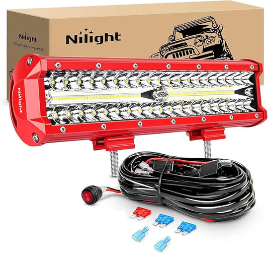 Nilight LED Bar 12 Inch Triple Row Spot Flood Combo s with Wiring Harness Kit for Fog Driving Work on Off-Road Truck SUV ATV UTV