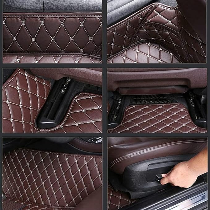 Custom Making Car Floor Mats Protection Pads for 99% Sedan/Coupe/Hatchback/SUV/Pickup Men Women Car Floor Mats Coverage Pads Anti-Slip Leather Floor Lining (Blue+Black Beige)