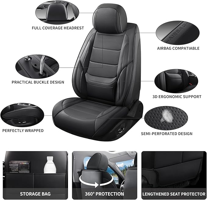 Car Seat Covers Full Set Custom Fit for Chevrolet/Chevy Trailblazer 2021-2026 - Premium Faux Leather with Lumbar Support, Breathable, Waterproof, Anti-Slip, Durable, Easy to Install (Black,Full Set)