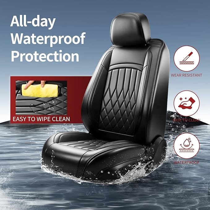 Fit for Santa Cruz Seat Covers Compatible with Hyundai Santa Cruz 2022-2026 - Waterproof Breathable Leather Automotive Seat Cushions Protector,Airbag Compatible,Only 2 front seat covers(Black)