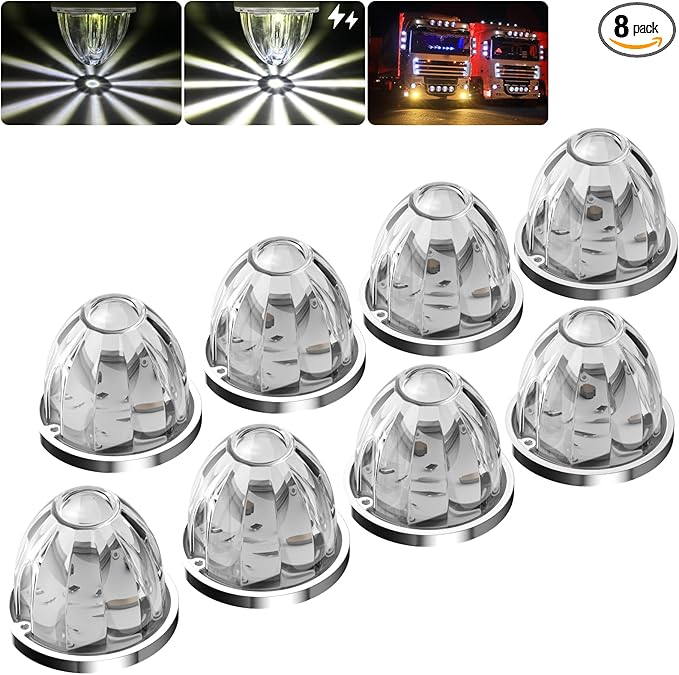 BJZ 8Pcs White Watermelon LED Strobe+Constant Marker Lights Dual Function Watermelon-Shaped Side Marker Clearance Tail Top Cap Roof Lights for Trailer Truck Semi-Trailer Heavy-Duty Truck Bus Van