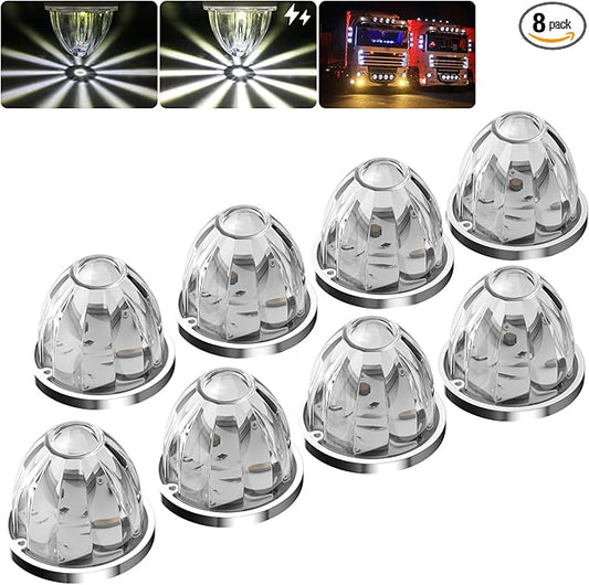 BJZ 8Pcs White Watermelon LED Strobe+Constant Marker Lights Dual Function Watermelon-Shaped Side Marker Clearance Tail Top Cap Roof Lights for Trailer Truck Semi-Trailer Heavy-Duty Truck Bus Van