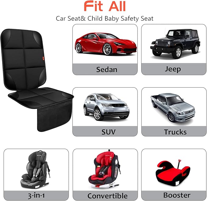 XHYANG Car Seat Protector 1 Pack Car Seat Cushion Mat Thickest Padding,Waterproof 600D Fabric Car Seat Covers for Non-Slip Backing Mesh Pockets for Baby and Pet (Black, 2 Pcs)