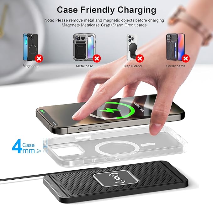 Wireless Charging Pad for Car for Nissan Terra Kicks Teana Rogue Tiida, 15W Fast Wireless Charger Mat Non-Slip Silicone Car Center Console Phone Charging Pad,A/15W-Type-c