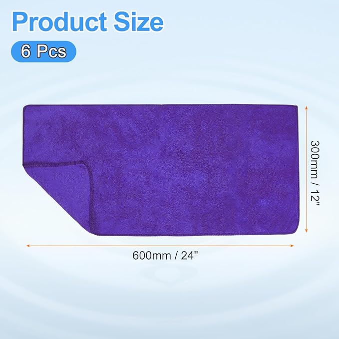 HARFINGTON 6 Pack Microfiber Cleaning Cloth, 24" x 12" Multi-Functional Cleaning Towels Reusable Absorbent Rags for Car Wash Kitchen Household Window Clean, Purple
