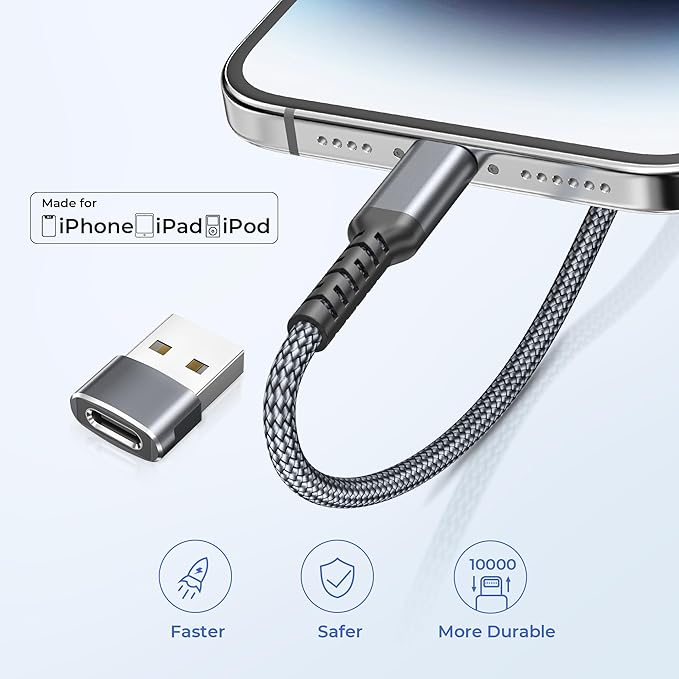 Basesailor Short 1FT iPhone 14 13 Charger Cable,USB C to Lightning Cable with USB A Adapter,Fast Charging Power Cord for Apple iPhone 12 11 Pro Max Plus XS XR X 8 7 6 Plus 5 SE,iPad 9 8th 9th Gen