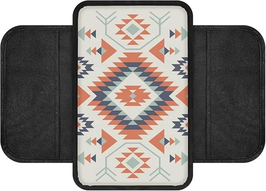 Navajo Aztec Geometric Pattern Car Armrest Cover Anti-Slip Middle Console Cover Breathable Auto Center Console Pad Car Interior Decoration Accessories Protector